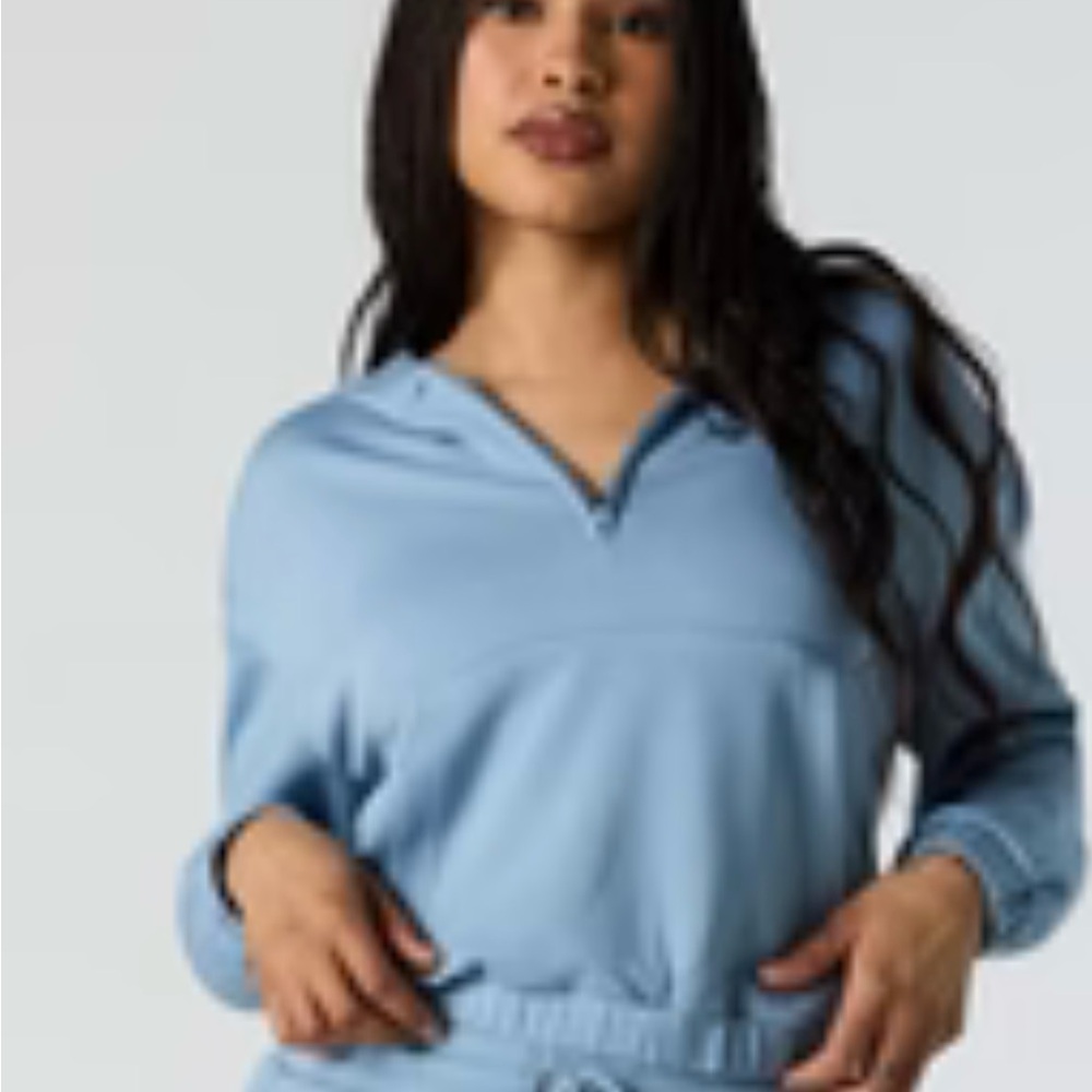 Blue crop hoodie and shorts set